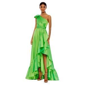MAC DUGGAL Dress Size 2 Evening Gown NEW Green Bow One Shoulder Ruffle
